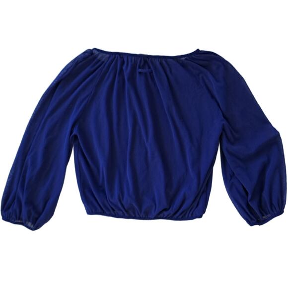 Vintage y2k Jean Paul Gaultier SOLIEL Blue Nylon Mesh Crop Peasant Top Small - Picture 7 of 7